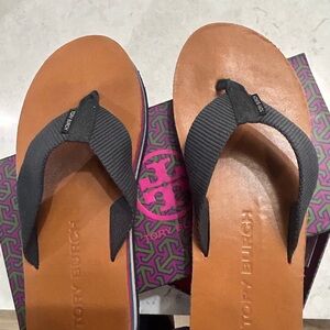 Tory Burch Tan and Navy Sandals